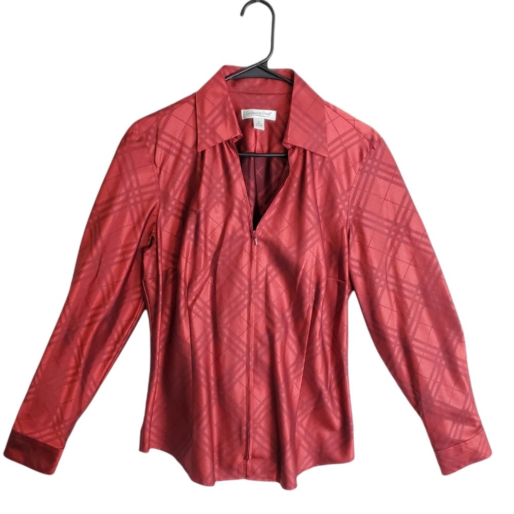 COLDWATER CREEK Women Cotton Polyester Zip Front Blouse Multicolor size M
